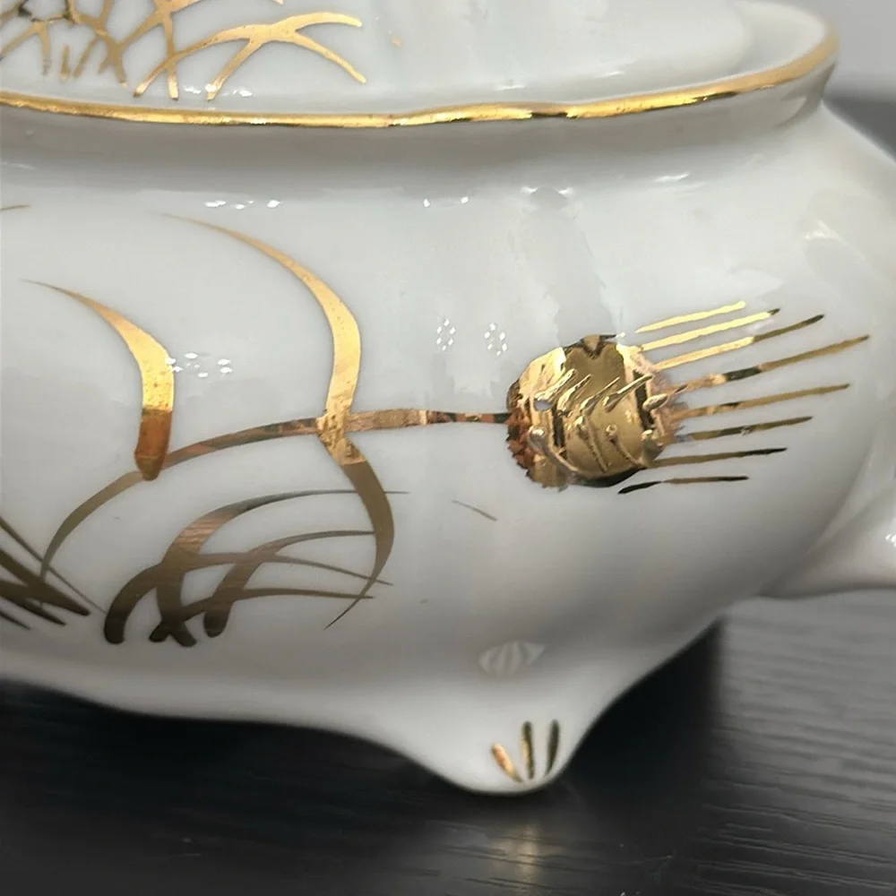 Lefton China Wheat #20120 Demitasse (mini) Cream & Lidded Sugar Bowl Gold Accent